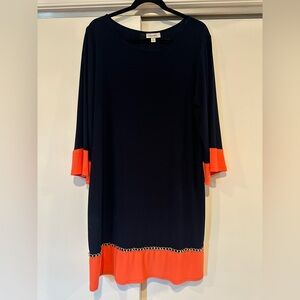 dressbarn Navy and Orange Long Sleeve Dress